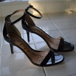 Sam Edelman Black Patent Leather Ankle Strap Heels 7.5